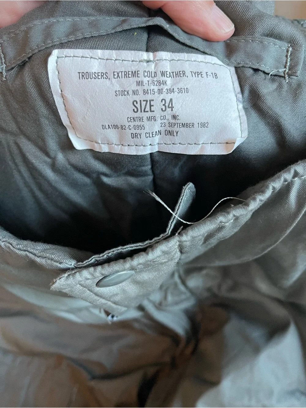 Vintage 1987 USAF Military Extreme Cold Weather Trousers Pants Type F-1B Size 34